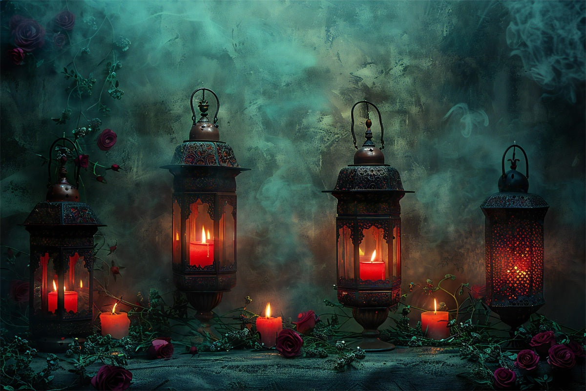 Nebel mit Laternen und Rosen Halloween Hintergrund BRP8-177