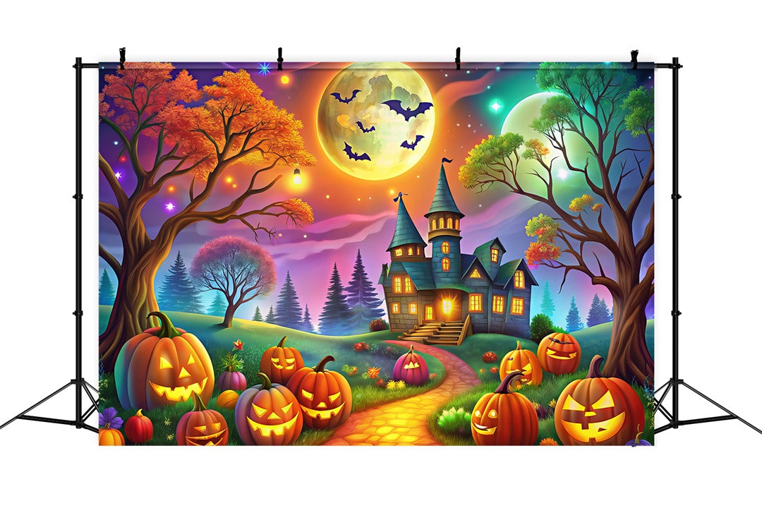 Fantasievoller Halloween Wald mit leuchtenden Kürbissen Hintergrund BRP8-178