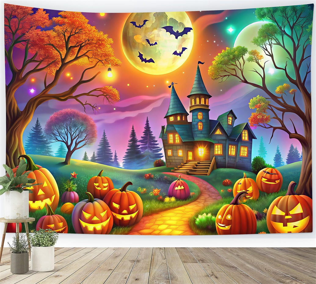 Fantasievoller Halloween Wald mit leuchtenden Kürbissen Hintergrund BRP8-178