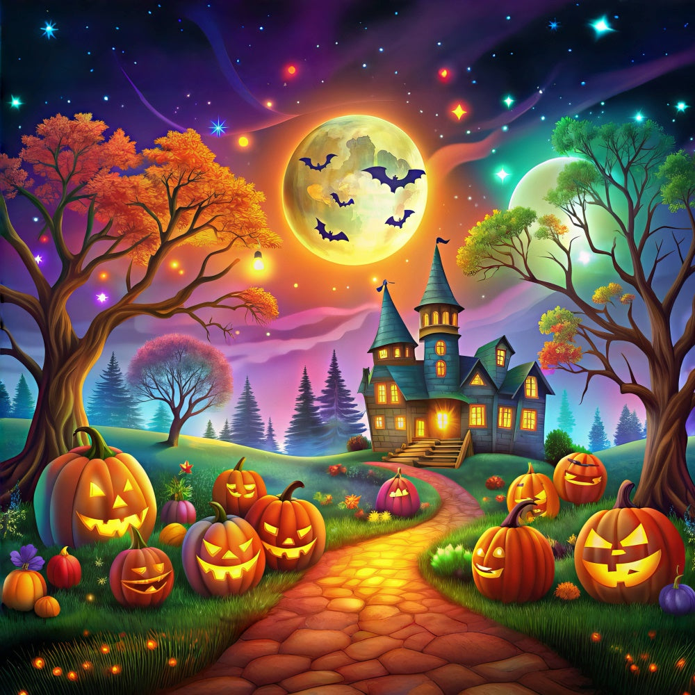 Fantasievoller Halloween Wald mit leuchtenden Kürbissen Hintergrund BRP8-178