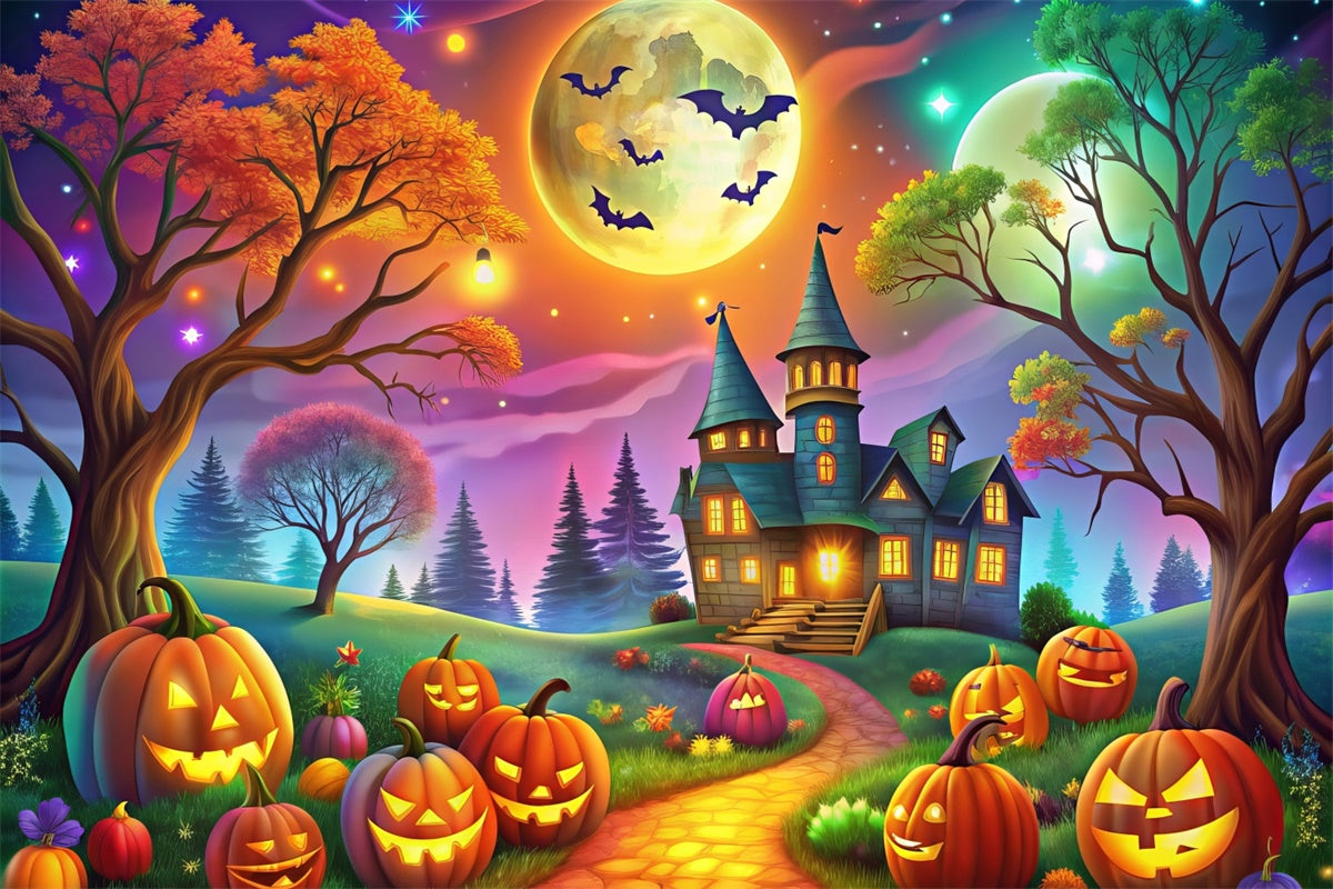 Fantasievoller Halloween Wald mit leuchtenden Kürbissen Hintergrund BRP8-178