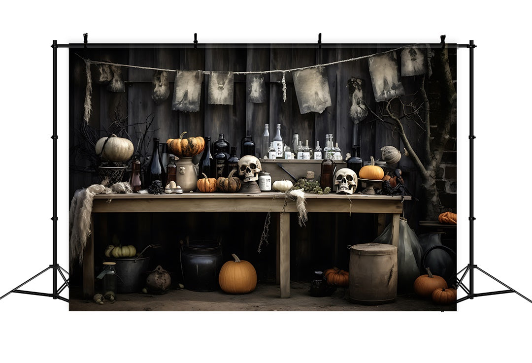 Mysteriöse Elixiere und Totenköpfe Halloween Display Hintergrund BRP8-180