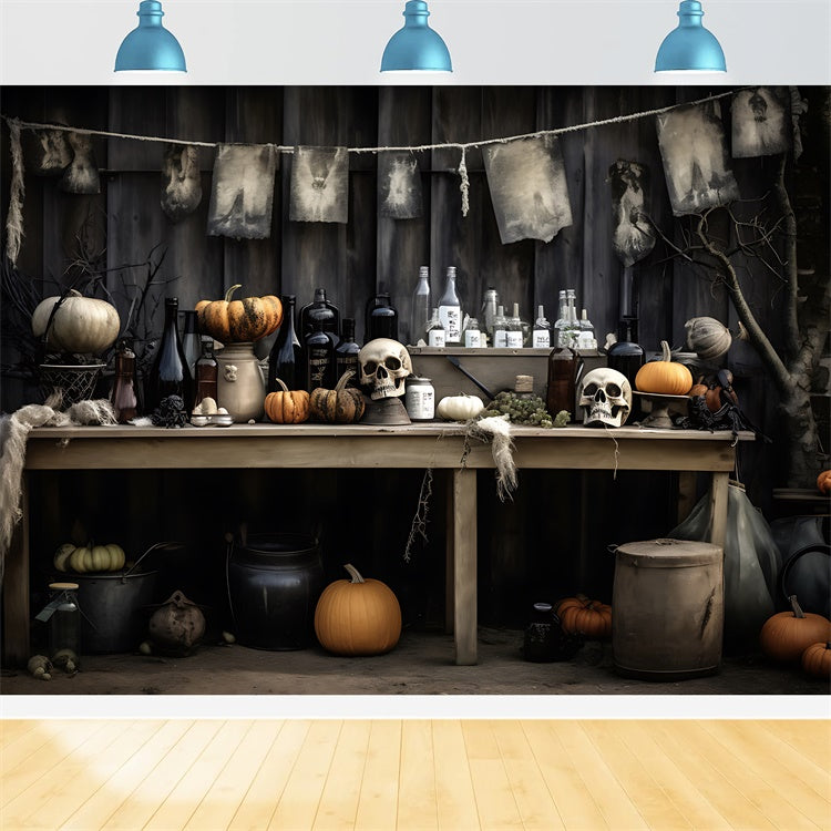 Mysteriöse Elixiere und Totenköpfe Halloween Display Hintergrund BRP8-180