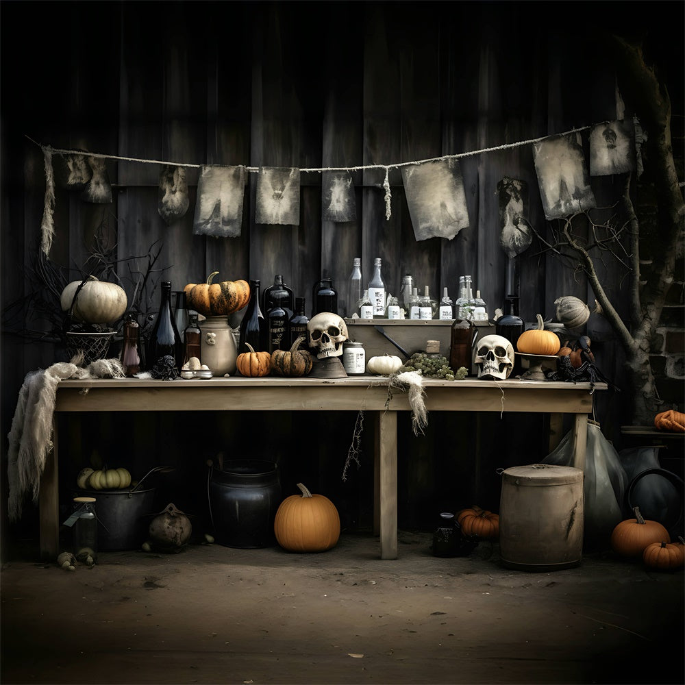 Mysteriöse Elixiere und Totenköpfe Halloween Display Hintergrund BRP8-180