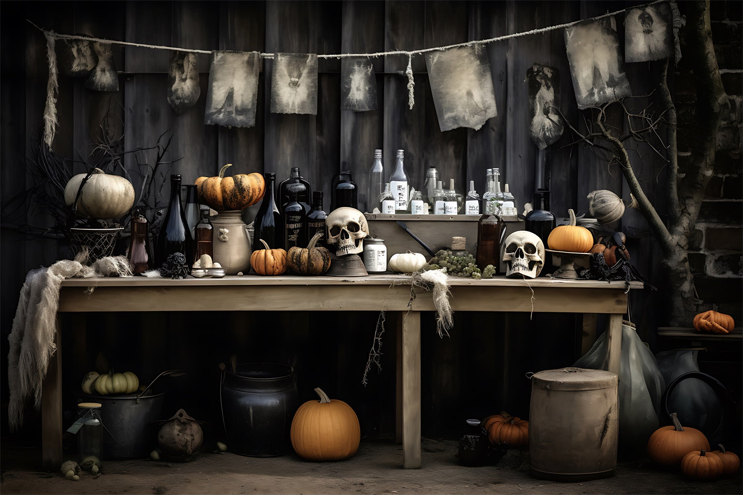 Mysteriöse Elixiere und Totenköpfe Halloween Display Hintergrund BRP8-180