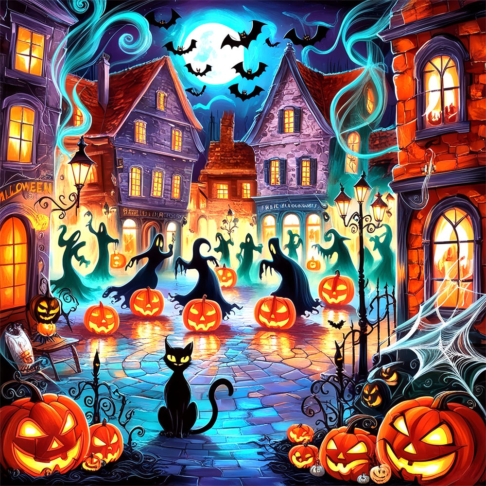 Ghouls und Kürbisse in der Halloween Stadt Hintergrund BRP8-181