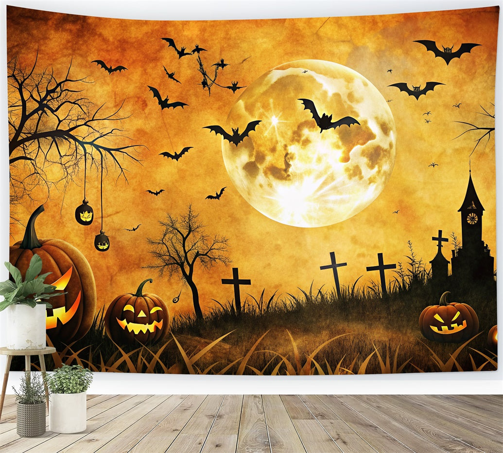 Gruseliger Friedhof und Vollmond Halloween Hintergrund BRP8-182