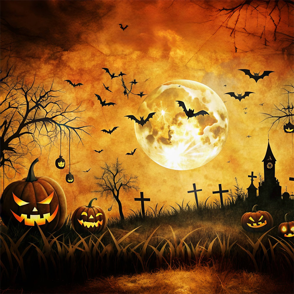 Gruseliger Friedhof und Vollmond Halloween Hintergrund BRP8-182