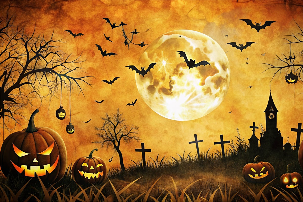 Gruseliger Friedhof und Vollmond Halloween Hintergrund BRP8-182
