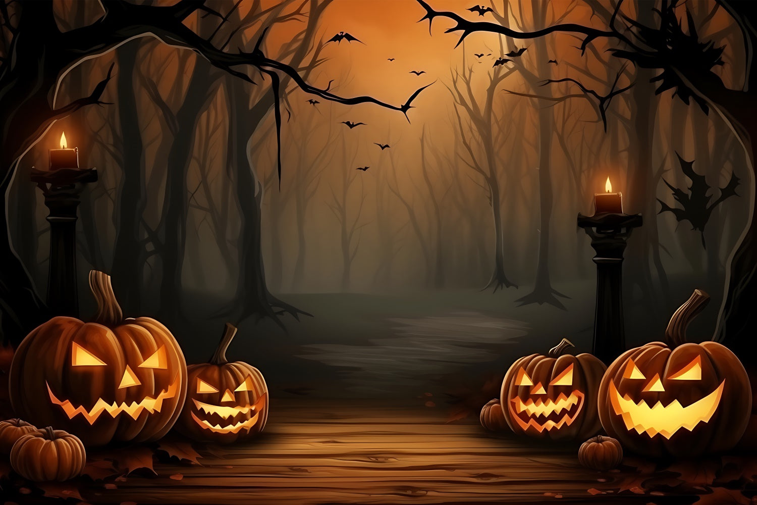 Halloween Alptraum Wald und böse Kürbisse Hintergrund BRP8-183