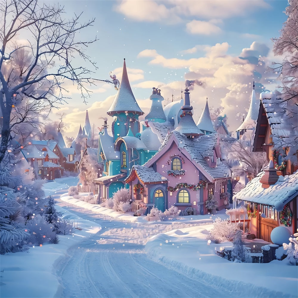 Weihnachtliches verschneites Dorf Wunderland Hintergrund BRP8-18