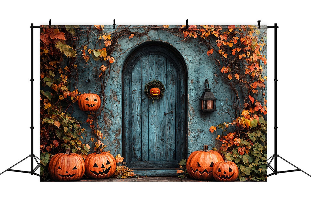 Halloweentür mit Kürbissen und Ranken Hintergrund BRP8-198