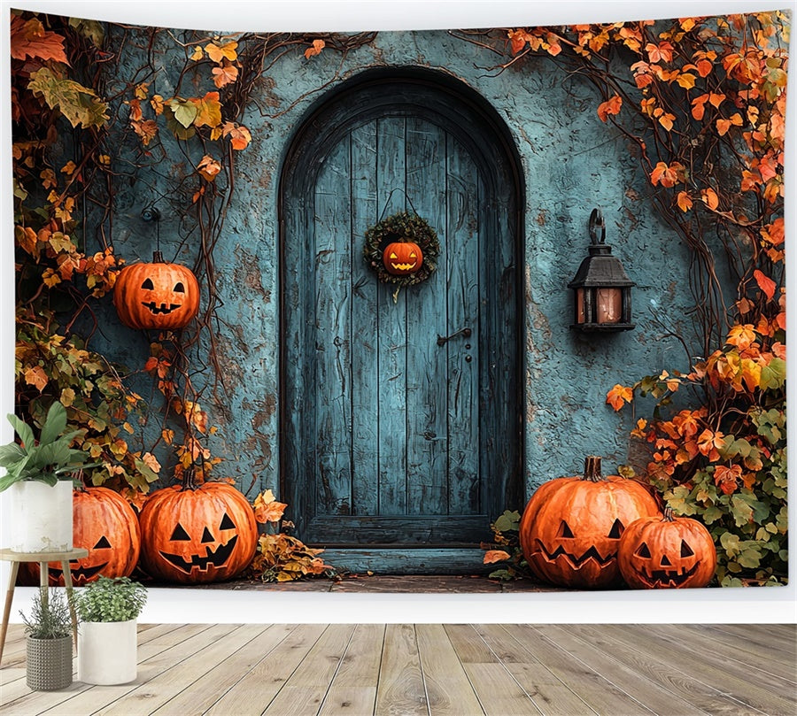 Halloweentür mit Kürbissen und Ranken Hintergrund BRP8-198