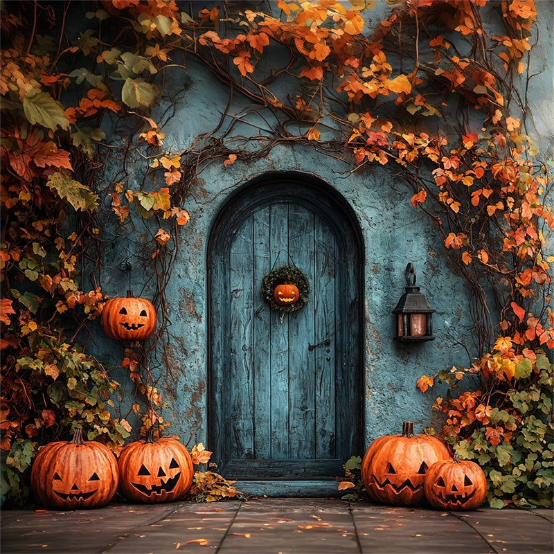 Halloweentür mit Kürbissen und Ranken Hintergrund BRP8-198