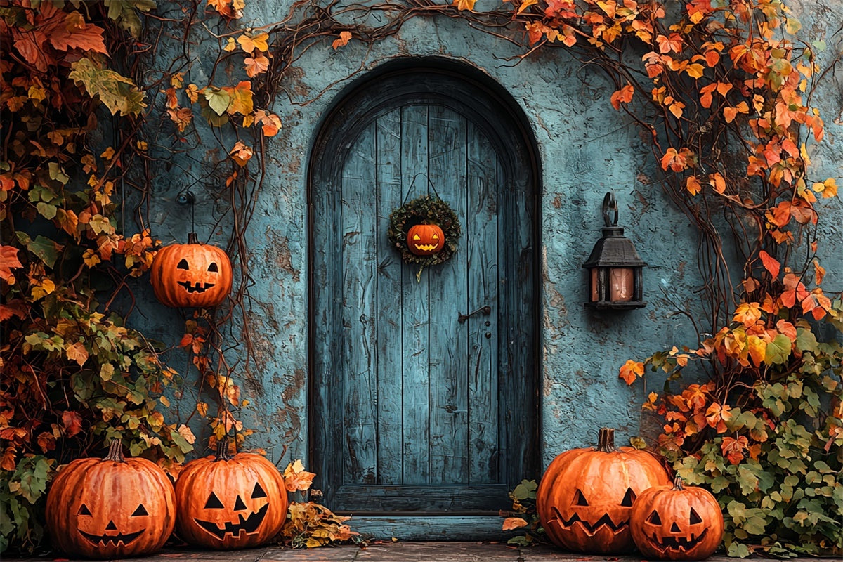 Halloweentür mit Kürbissen und Ranken Hintergrund BRP8-198