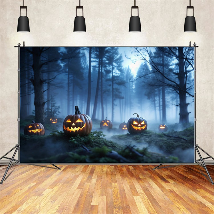 Halloween neblige Zauberwälder und Kürbisse Hintergrund BRP8-199