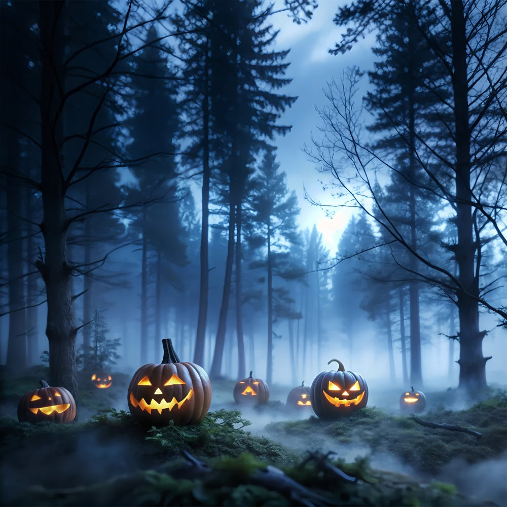 Halloween neblige Zauberwälder und Kürbisse Hintergrund BRP8-199