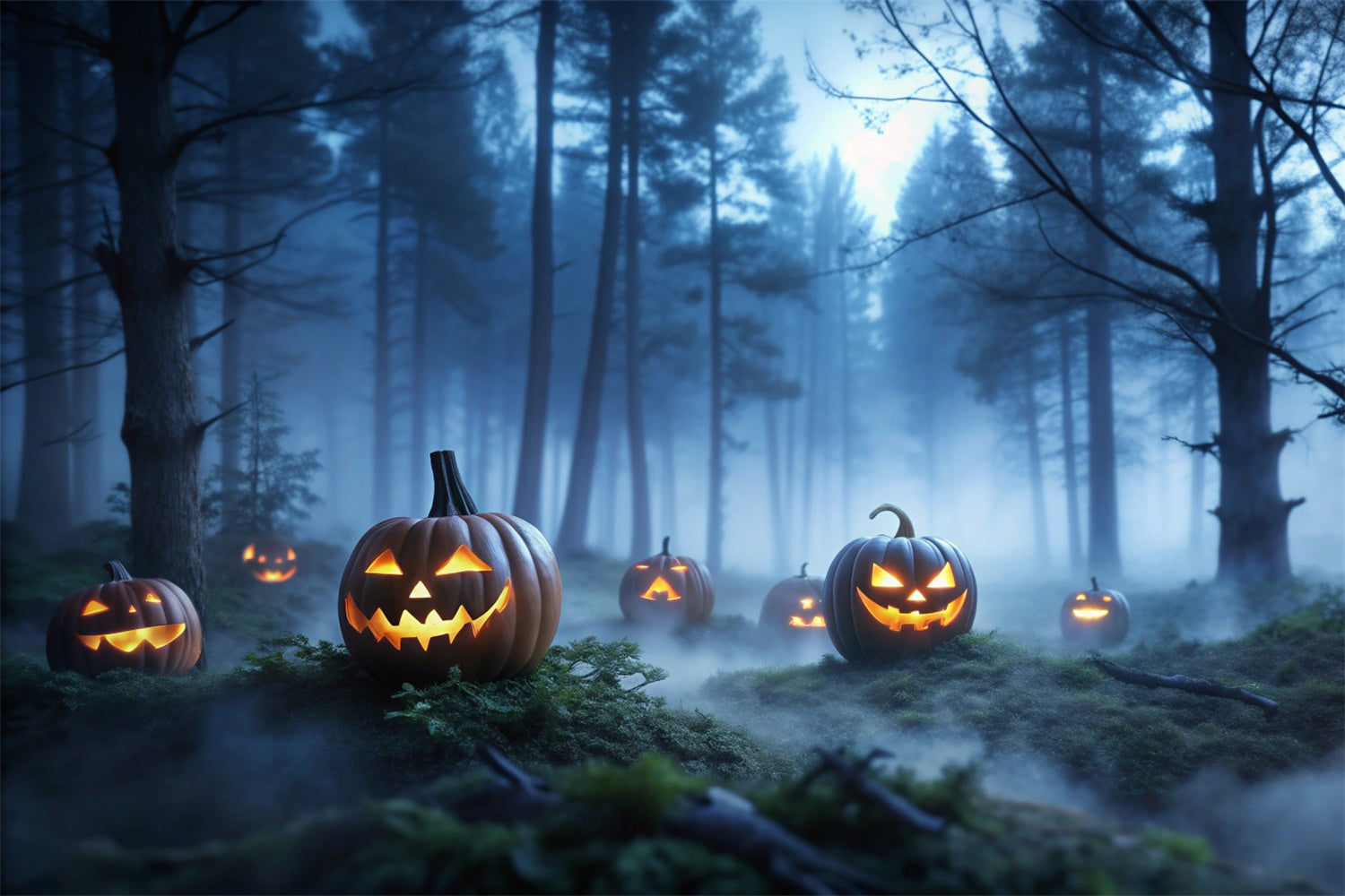 Halloween neblige Zauberwälder und Kürbisse Hintergrund BRP8-199