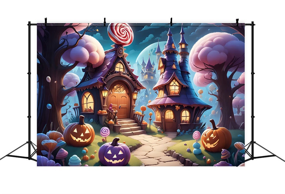 Halloween Süßigkeiten Häuschen Fantasie Nacht Hintergrund BRP8-207