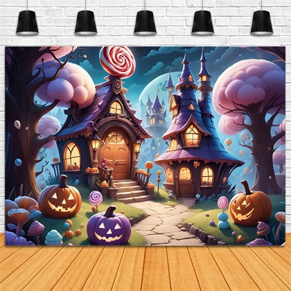 Halloween Süßigkeiten Häuschen Fantasie Nacht Hintergrund BRP8-207