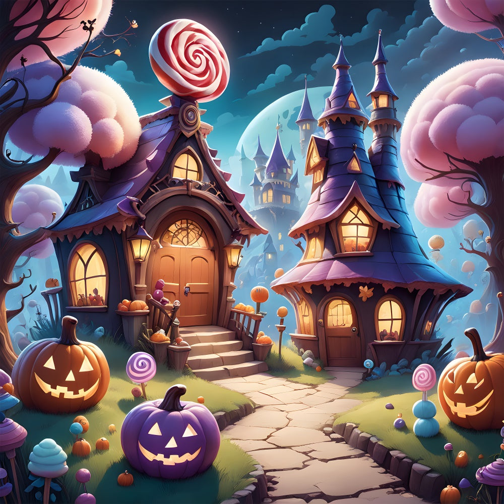 Halloween Süßigkeiten Häuschen Fantasie Nacht Hintergrund BRP8-207