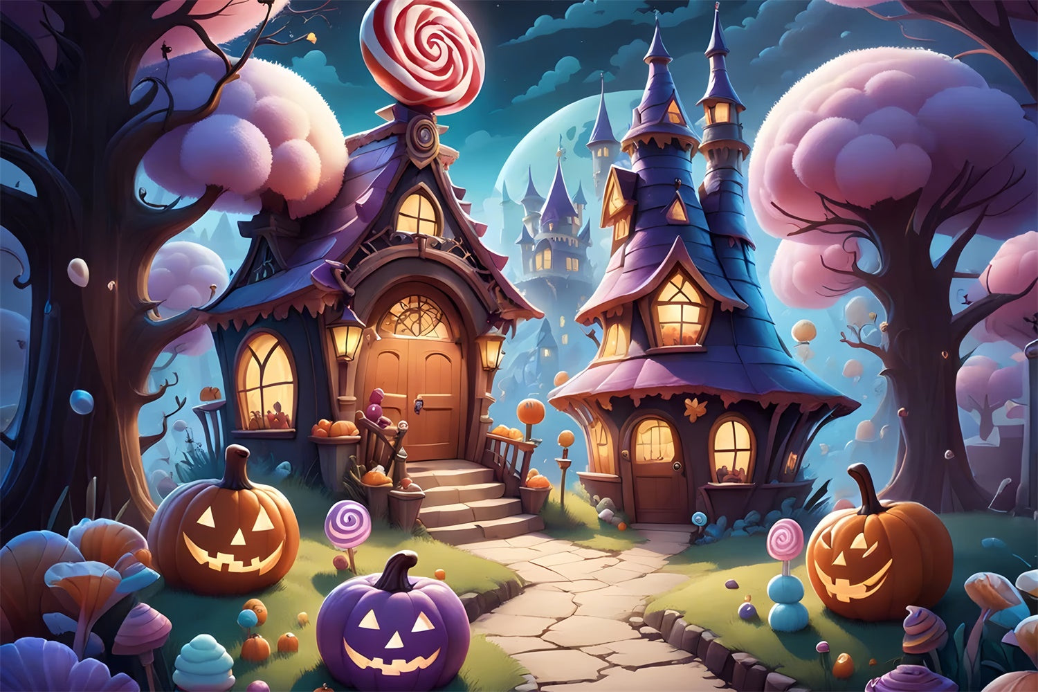 Halloween Süßigkeiten Häuschen Fantasie Nacht Hintergrund BRP8-207