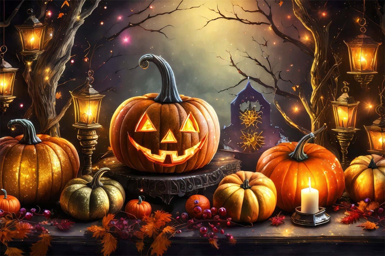 Halloween Glitzernde Laternen und Erntekürbisse Hintergrund BRP8-211