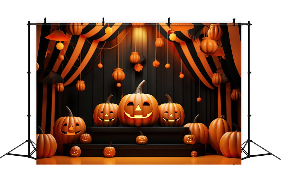 Glühende und lächelnde Kürbisse Halloween Bühnenhintergrund BRP8-214