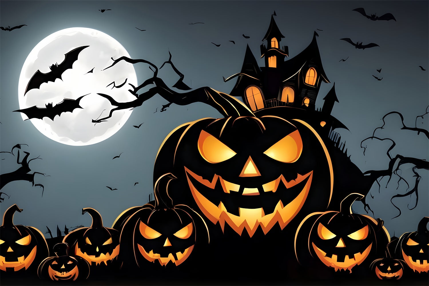 Halloween Grinsende Kürbisse und Spukhaus Hintergrund BRP8-219