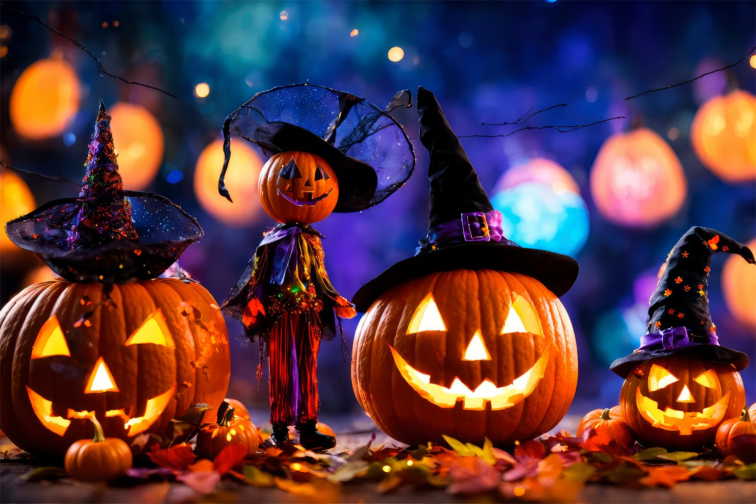 Verzauberte Hexenkürbisse und Halloween Lichter Hintergrund BRP8-220