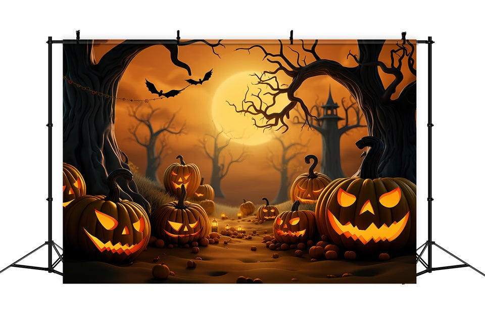 Gespenstischer Kürbis Wald unter Halloween Mond Hintergrund BRP8-221