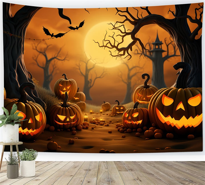 Gespenstischer Kürbis Wald unter Halloween Mond Hintergrund BRP8-221