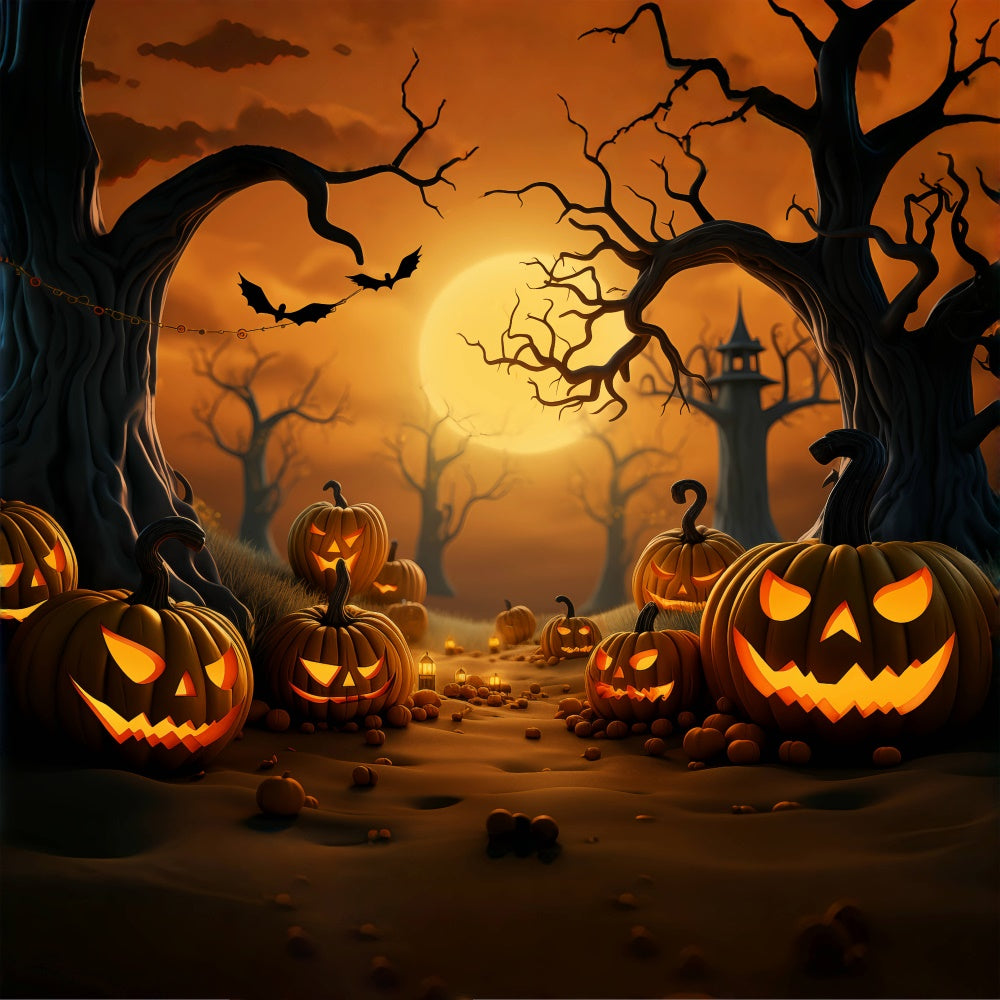 Gespenstischer Kürbis Wald unter Halloween Mond Hintergrund BRP8-221