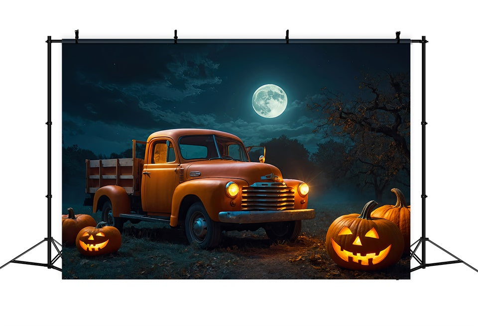 Lastwagen und Kürbisse im Halloween Wald Hintergrund BRP8-222