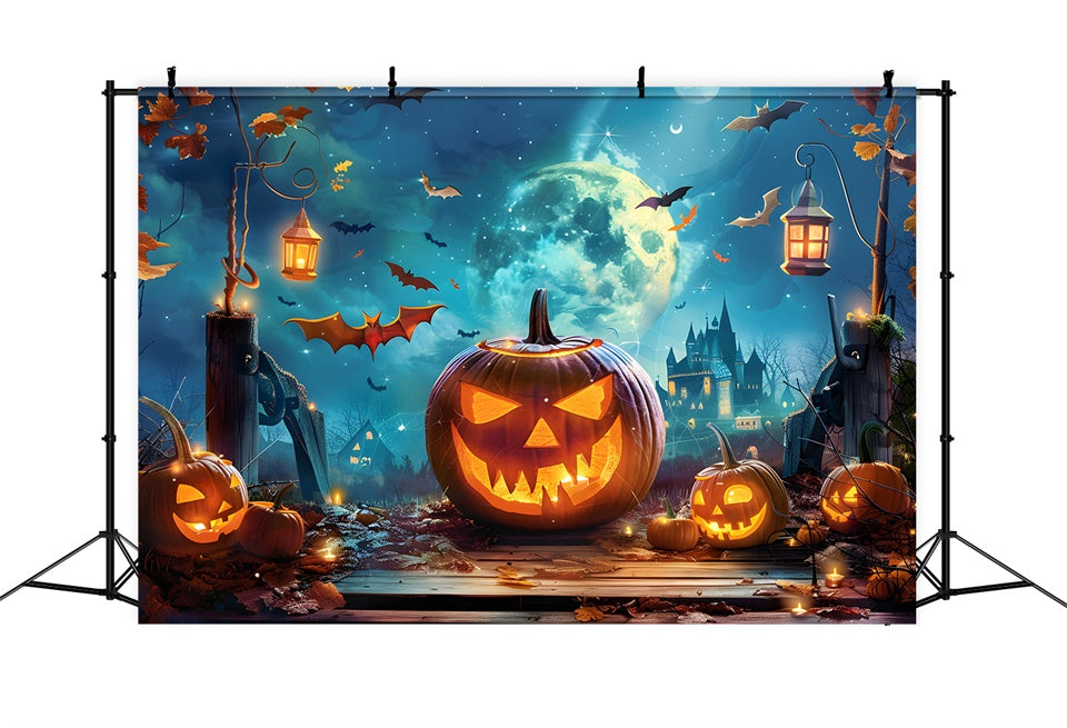 Gespenstische Nacht mit Laternen und Fledermäusen Halloween Hintergrund BRP8-225
