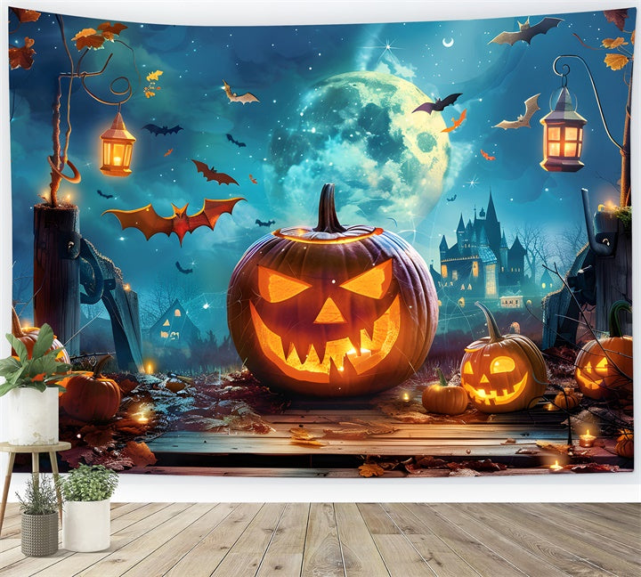 Gespenstische Nacht mit Laternen und Fledermäusen Halloween Hintergrund BRP8-225