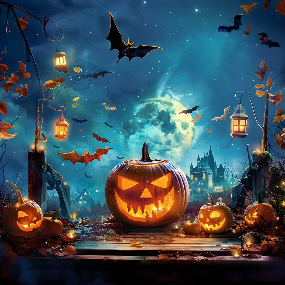 Gespenstische Nacht mit Laternen und Fledermäusen Halloween Hintergrund BRP8-225