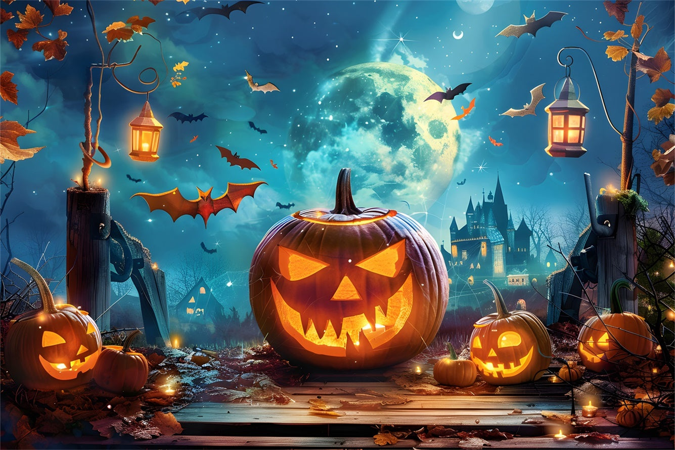 Gespenstische Nacht mit Laternen und Fledermäusen Halloween Hintergrund BRP8-225