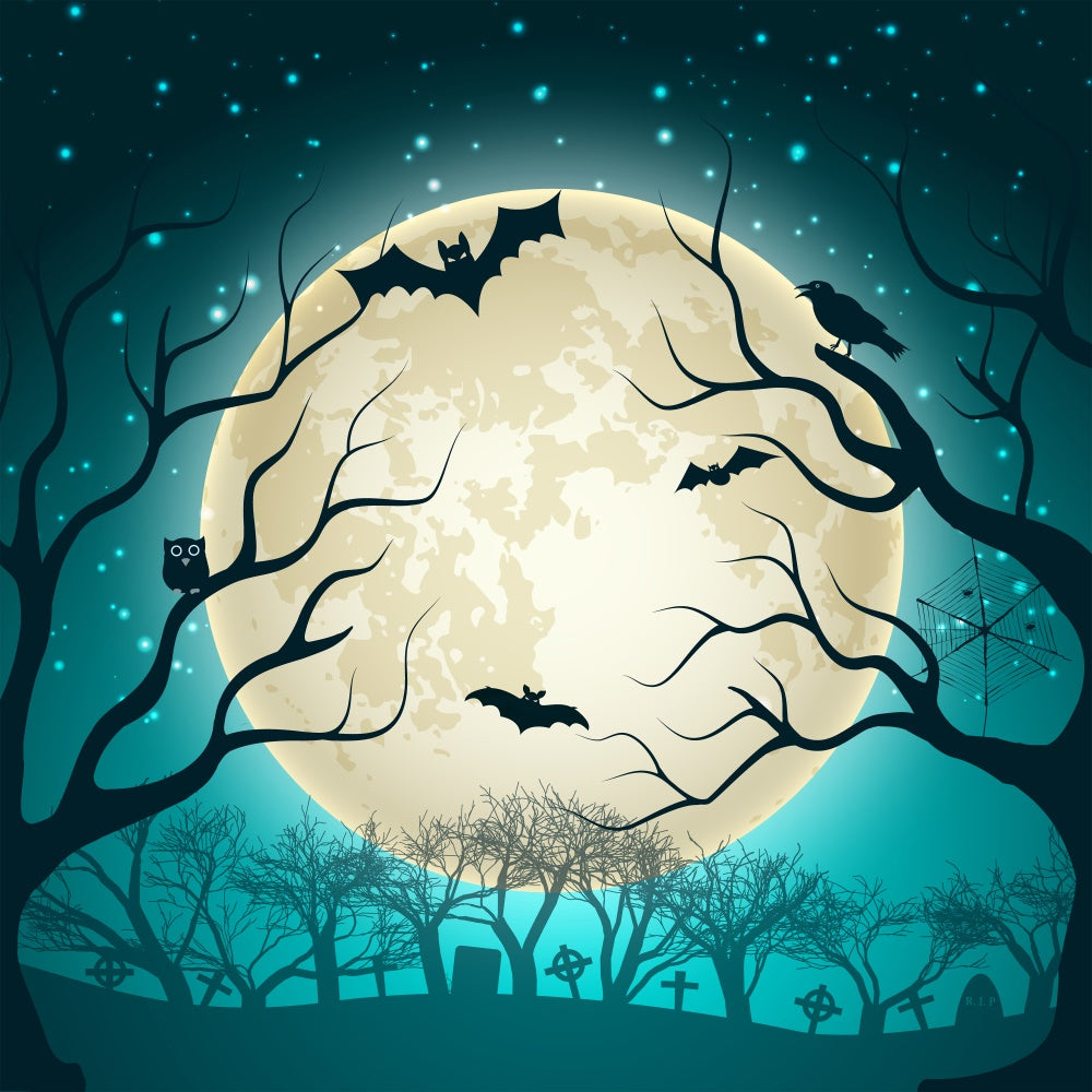 Unheimliche Nacht mit gruseligen Bäumen Halloween Hintergrund BRP8-234