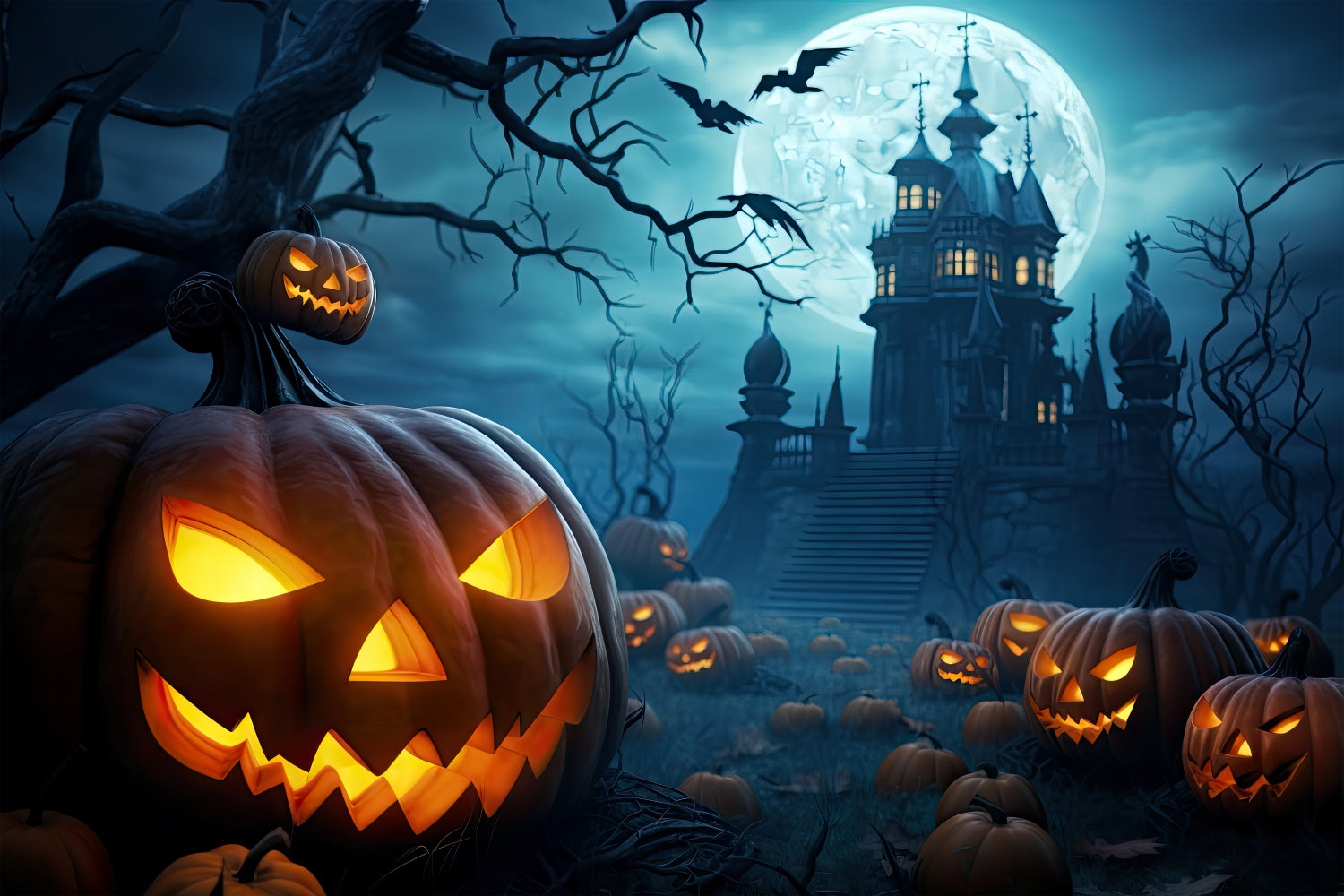 Böser Kürbis und gespenstisches Schloss Halloween Hintergrund BRP8-238