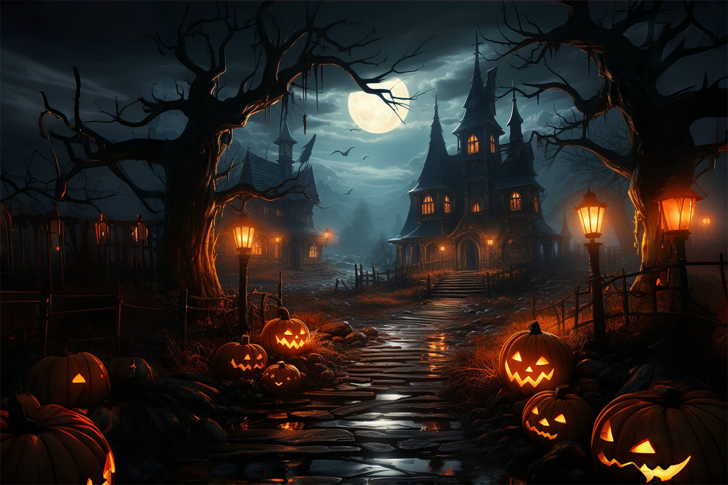 Unheimlicher Weg zum verfluchten Haus Halloween Hintergrund BRP8-241
