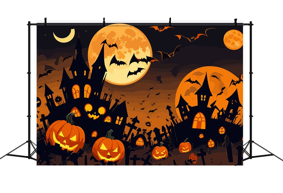 Halloween Nacht Kürbisfeld Schloss Hintergrund BRP8-242