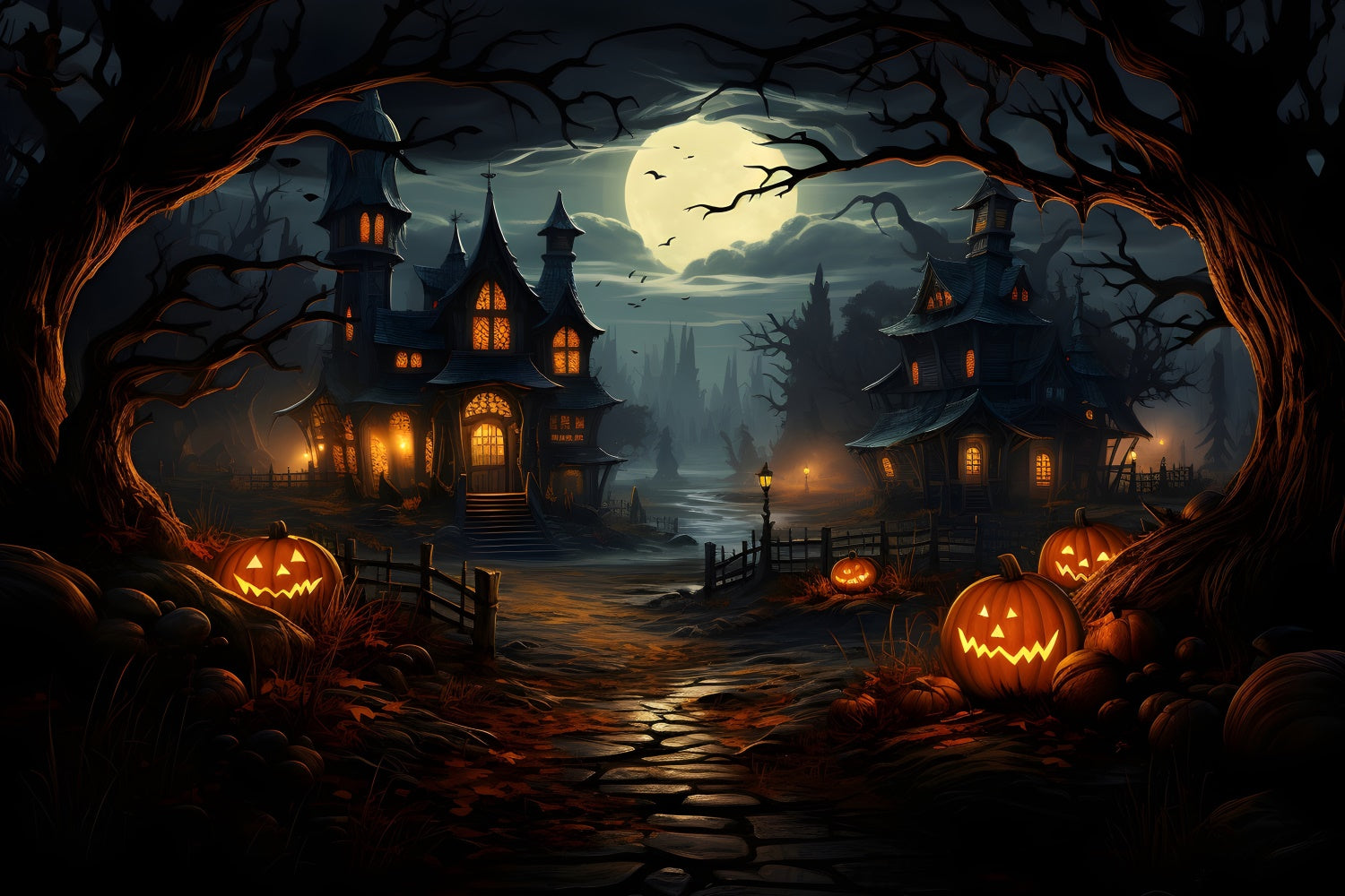 Gespenstischer Weg zum Spukhaus Halloween Hintergrund BRP8-243