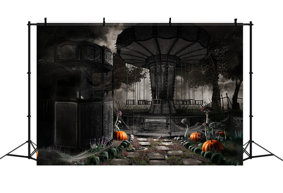 Gespenstische Schaukeln und zugewachsener Pfad Halloween Hintergrund BRP8-245