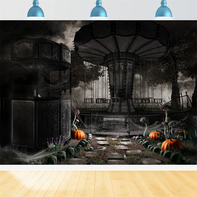 Gespenstische Schaukeln und zugewachsener Pfad Halloween Hintergrund BRP8-245