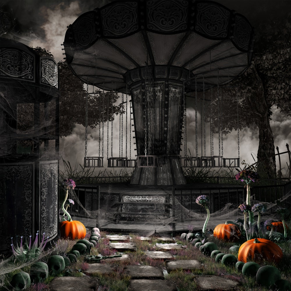 Gespenstische Schaukeln und zugewachsener Pfad Halloween Hintergrund BRP8-245