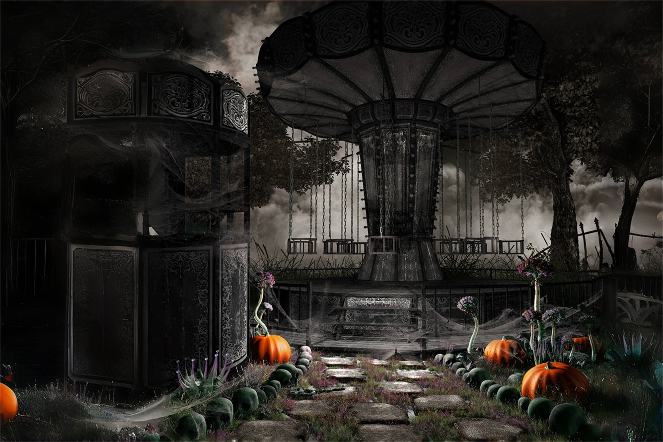 Gespenstische Schaukeln und zugewachsener Pfad Halloween Hintergrund BRP8-245