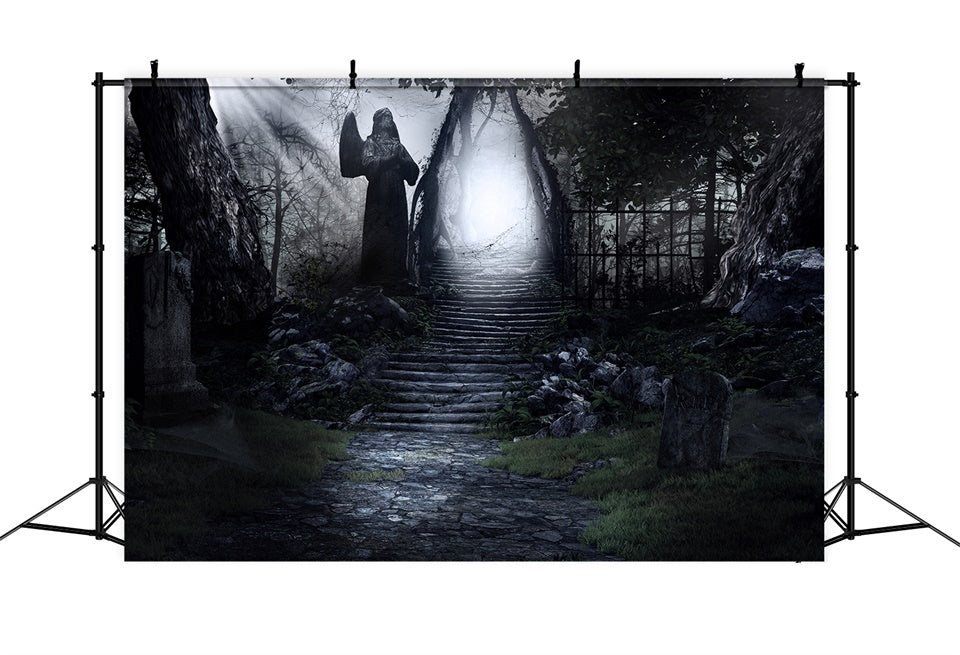 Gespenstische Waldtreppe und Engel Halloween Hintergrund BRP8-248