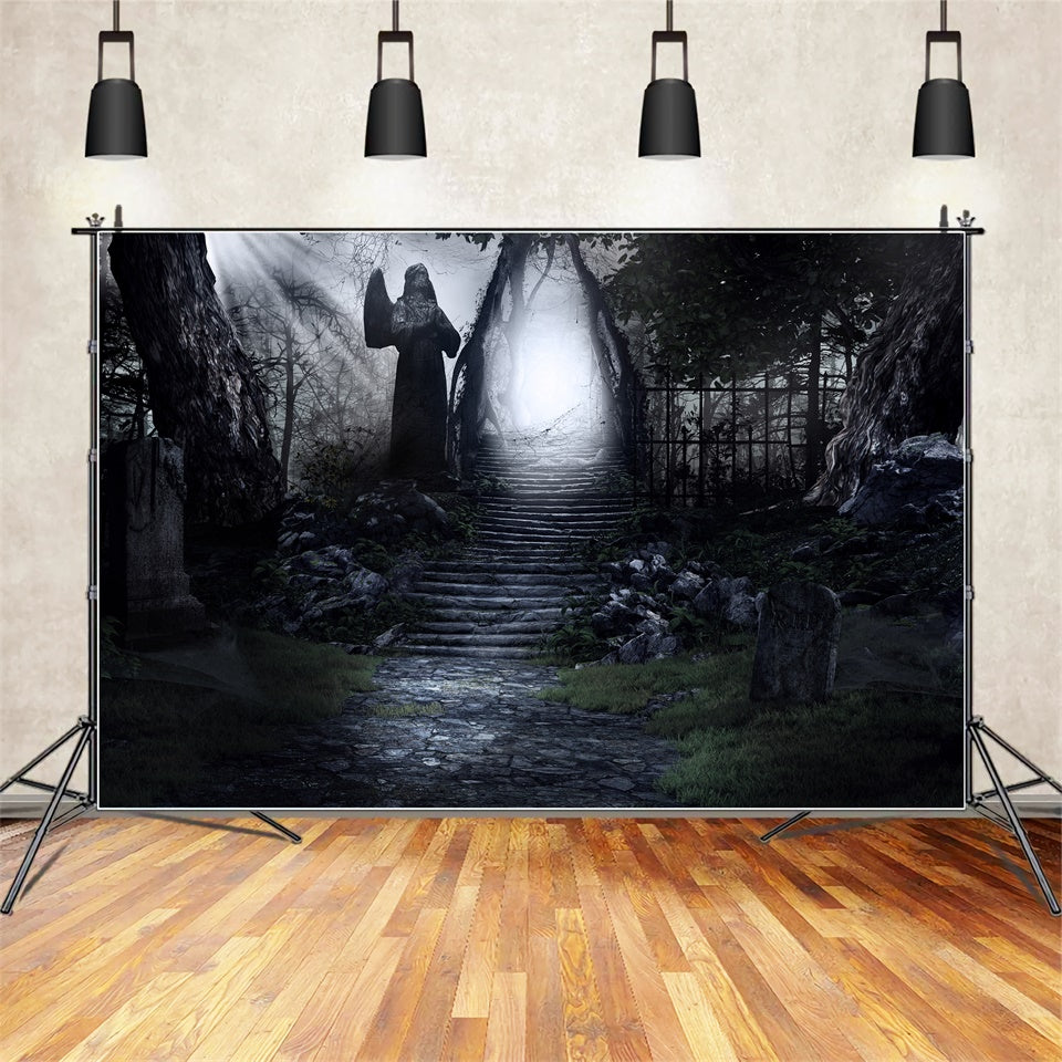 Gespenstische Waldtreppe und Engel Halloween Hintergrund BRP8-248