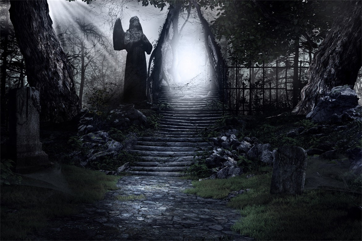 Gespenstische Waldtreppe und Engel Halloween Hintergrund BRP8-248